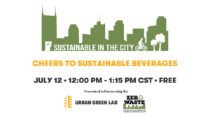 Graphic promoting Sustainable in the City episode about Sustainable Beverages