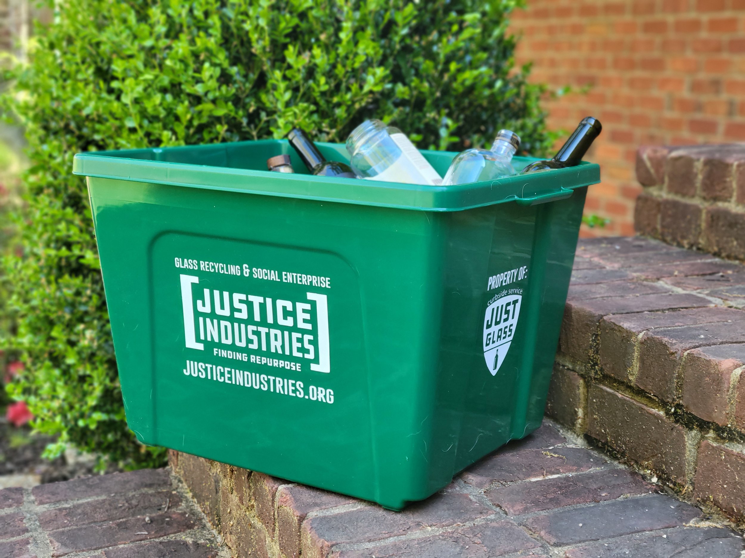 Curbside glass recycling bin by Justice Industries