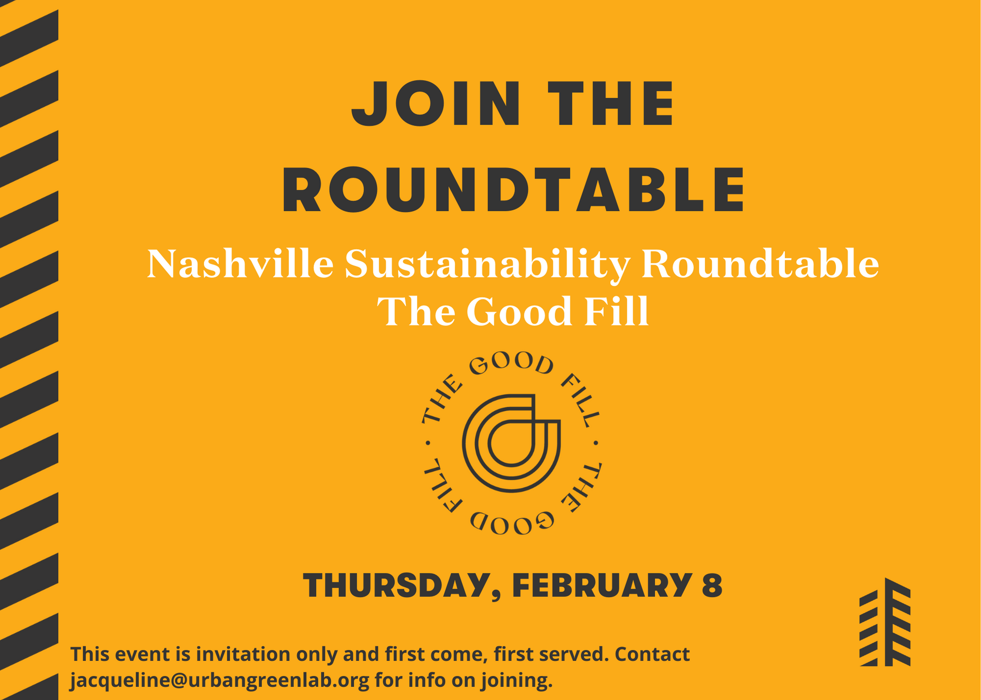 Graphic to promote the Nashville Sustainability Roundtable on February 8 with The Good Fill