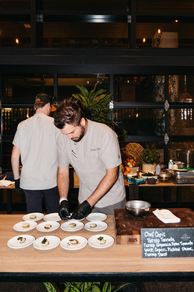 Chef Chris Crary preps samples of his dish