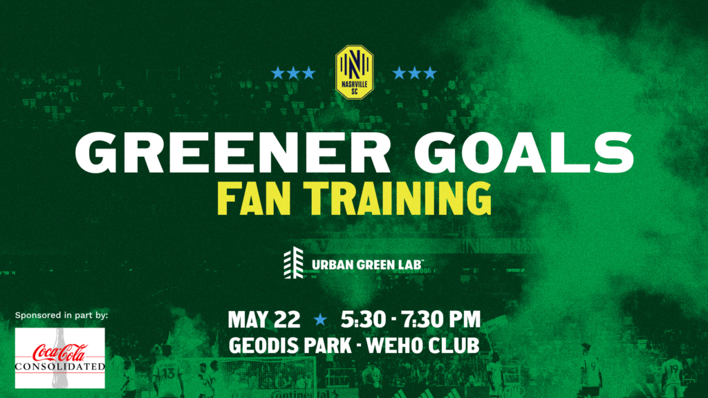 Greener Goals Fan Sustainability Training flyer, featuring Coca-Cola sponsorship