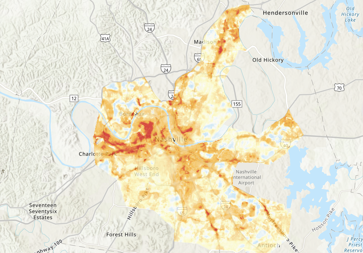 a gis map of nashville's urban heat islands