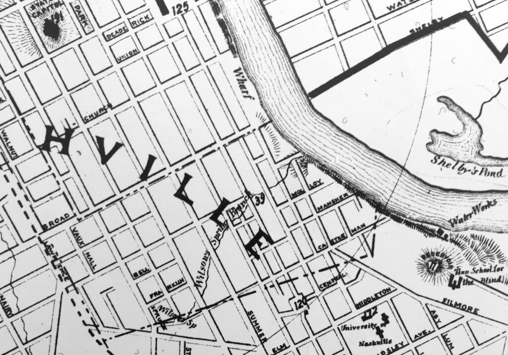 Map of Nashville's Black Bottom Neighborhood, present-day 'SoBro' neighborhood