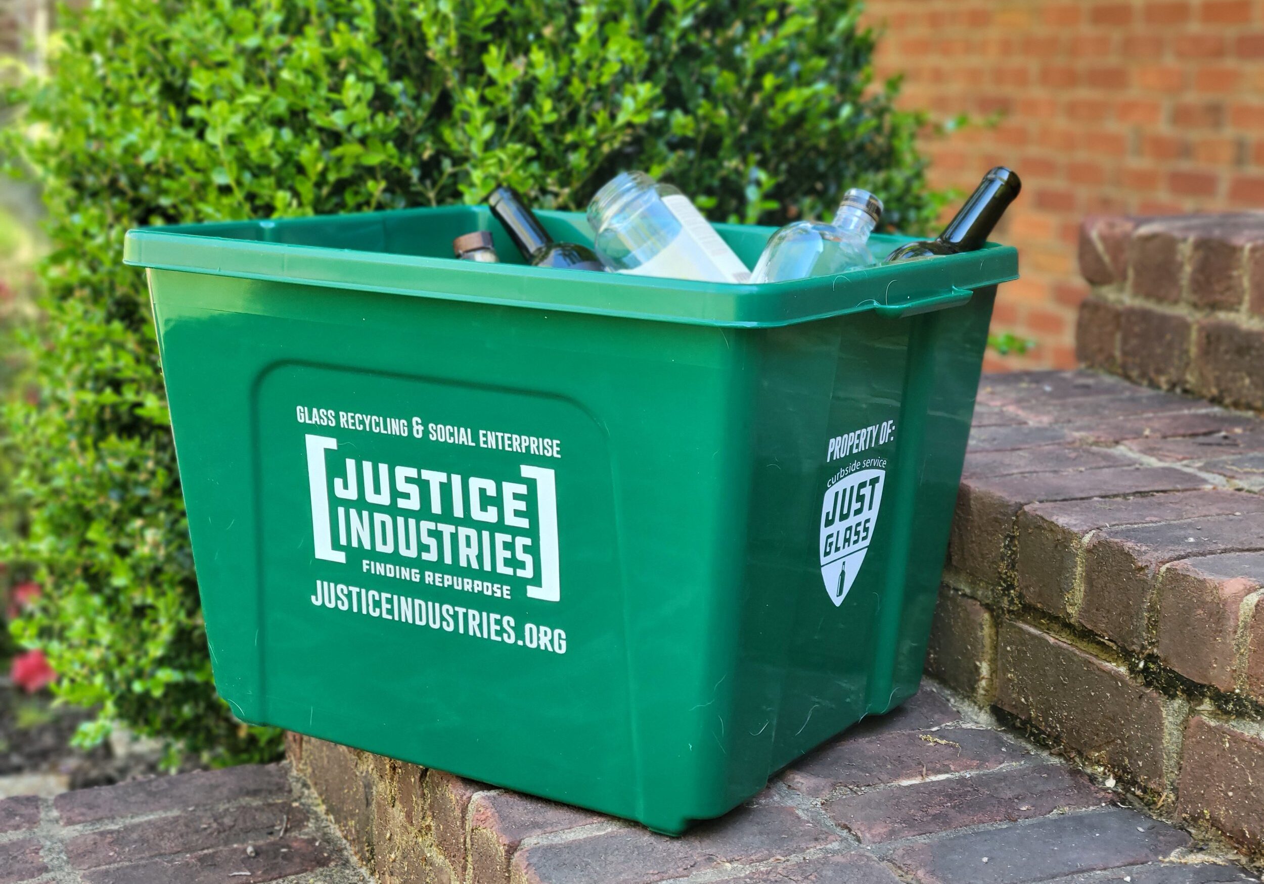 Justice Industries glass curbside pickup bin